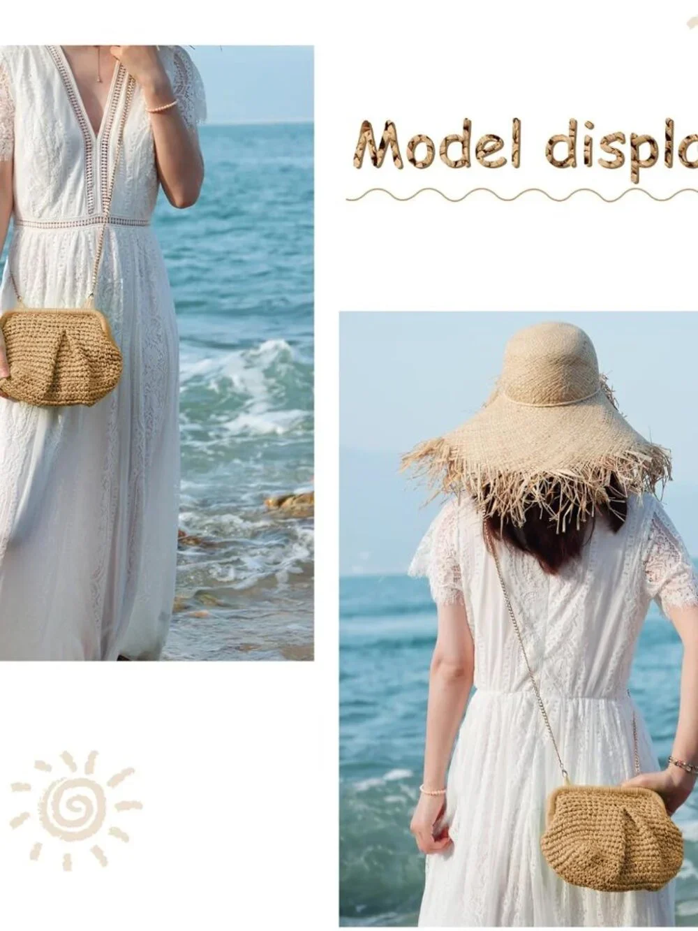 Straw Clutch Purses for Women Cloud Dumpling Pouch Straw Crossbody Shoulder Hand - Picture 6 of 6